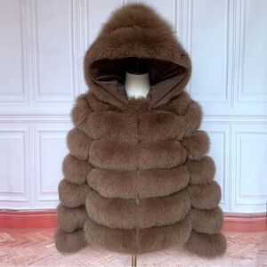 Luxurious real Fur Hooded Jacket - brown